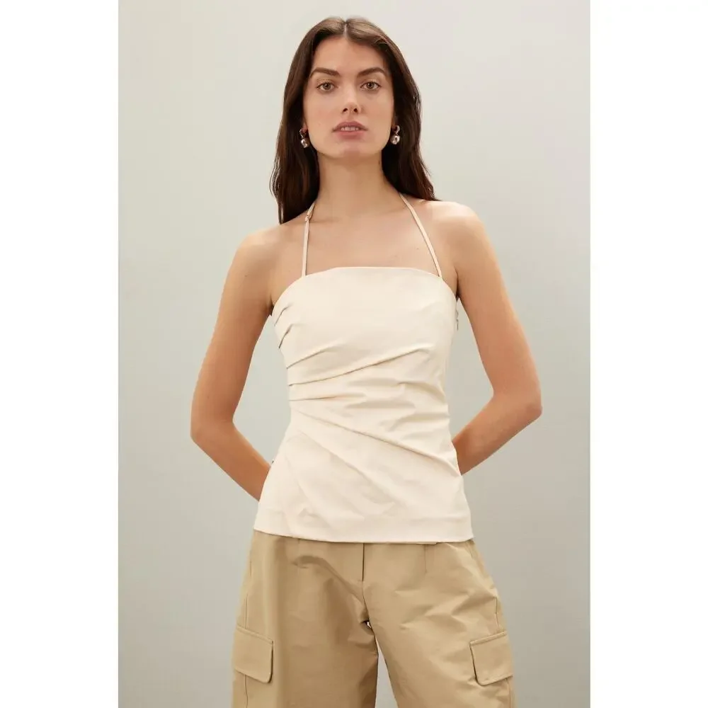 A.L.C. Charlotte Sateen Pleated Cream Sleeveless Halter Tank Top Size 8